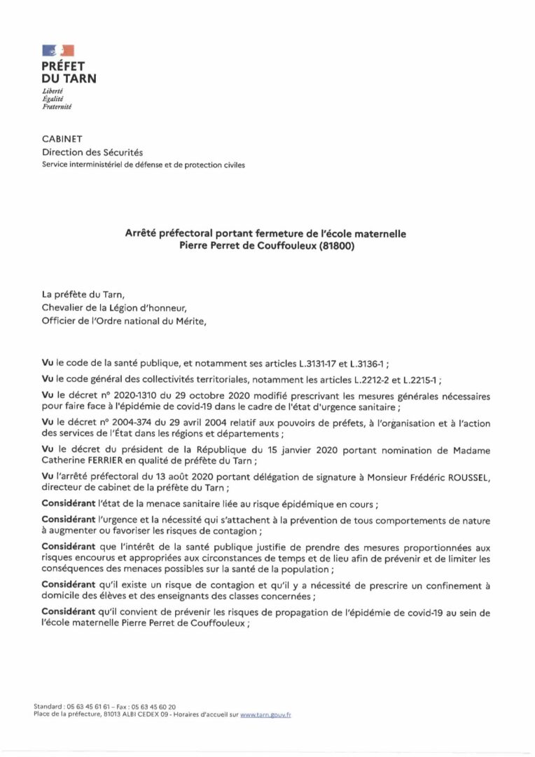 Arrete-prefect-20210121-fermeture ecole Coufouleux2